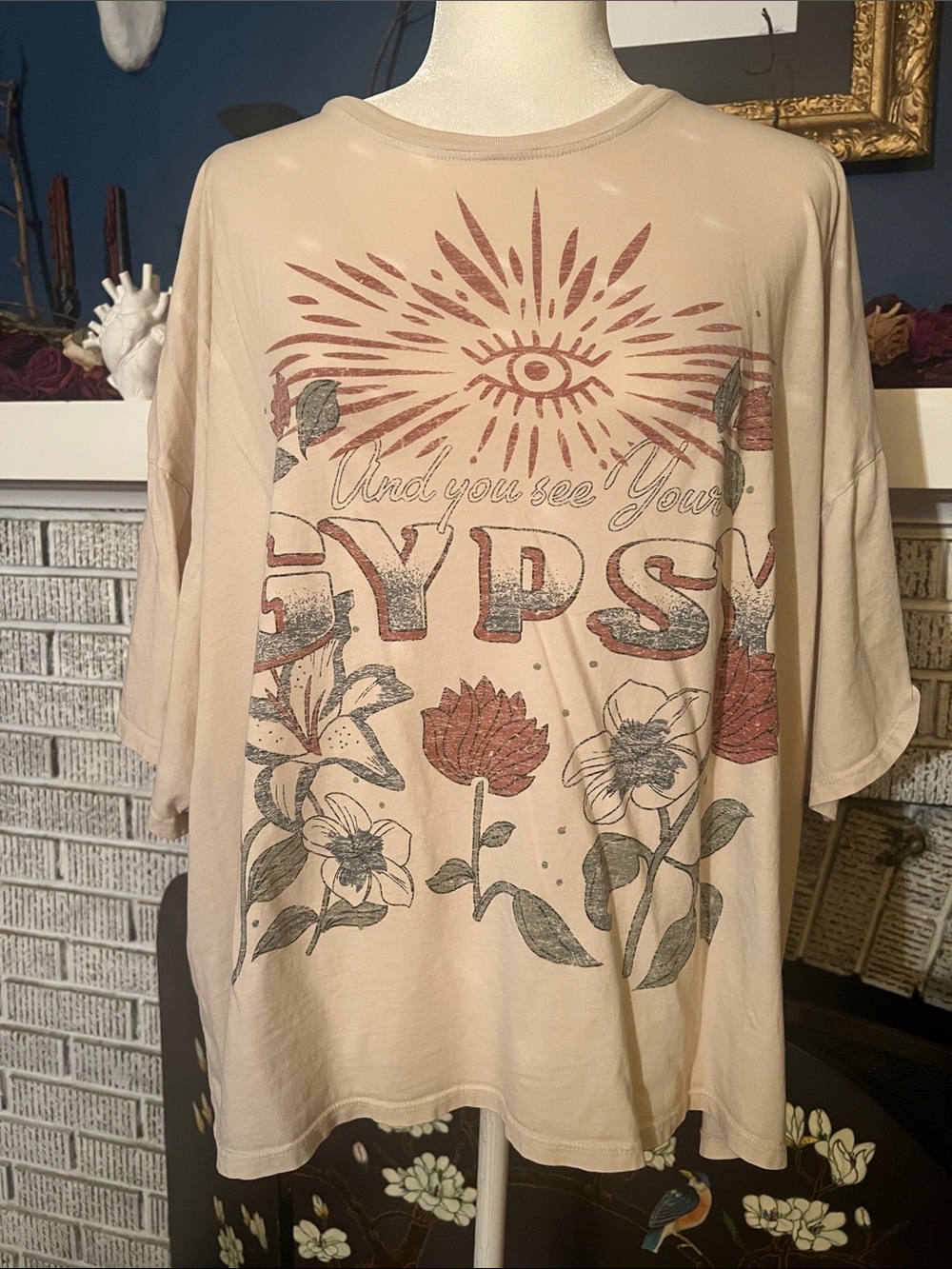 Midnight Rider Mystic Eye Floral Graphic Tee One Size Made in USA